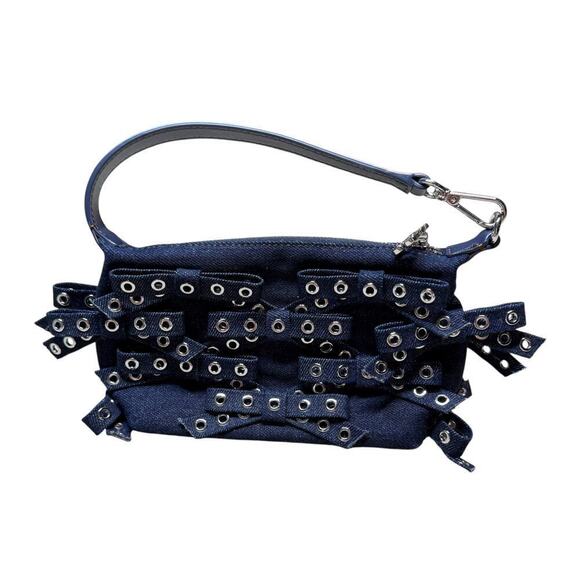 GANNI Denim Small Bow Eyelet Butterfly Denim Pouch bag - Picture 7 of 12
